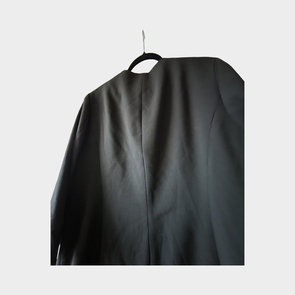 Le Suit Black Long Blazer Collarless Jacket Structured Career Minimalist Open 18 - Picture 14 of 16